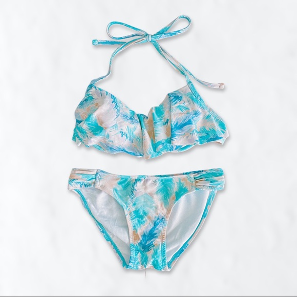 Xhilaration Other - 🌊 Xhilaration Aqua Palm Ruffle Push-Up Bikini SET